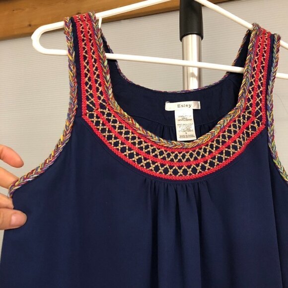 ANTHROPOLOGIE ESLEY Blue Sleeveless Colourful Knit Neckline A-Line Dress‎ Sz S - Picture 2 of 7